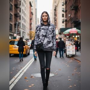 DKNY Black and Gray Camouflage Jacket